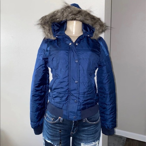 New J2 by Jou Jou Blue Hooded Puffer Jacket - Picture 2 of 12